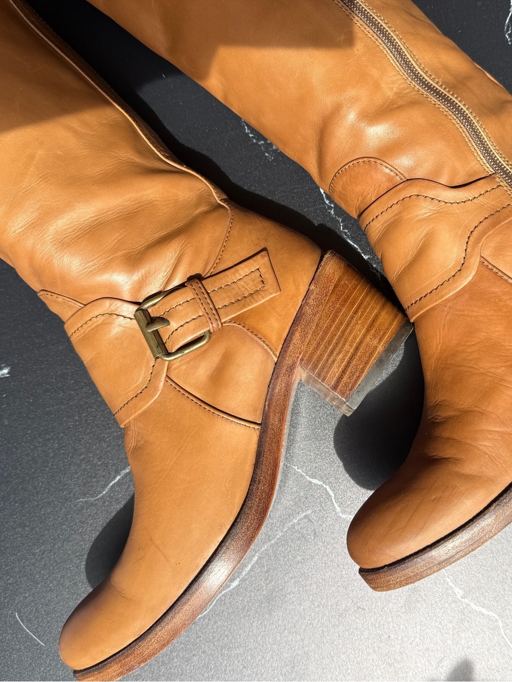 PURA LOPEZ Women's Tall Leather Western Cowboy Riding Boots - Tan size 7 - Picture 8 of 15